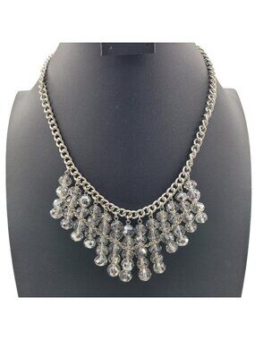 Vera Wang Cascading Gray Crystal Statement Necklace Silver Tone 18"